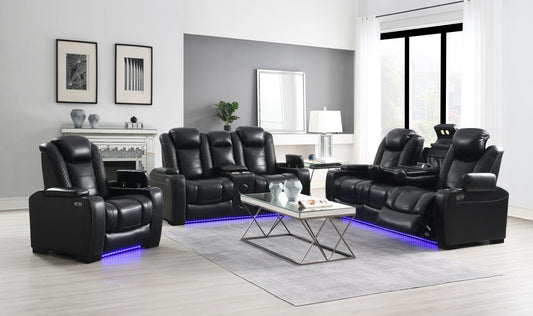 U92 - LED Power Reclining With Power Headrest, And Drop Down Table Sofa - Black