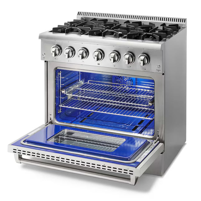 Pre-Converted Propane 36 in. 5.2 cu. ft. Oven Dual Fuel Range in Stainless Steel OUTLET