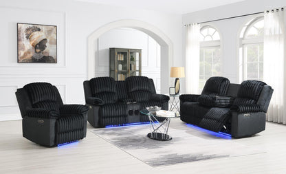 U161 - Corduroy Power LED Reclining Loveseat With Bluetooth Speaker - Black