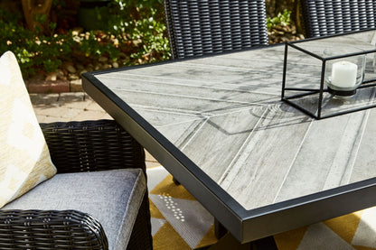 Beachcroft - Rectangular Dining Table With Umbrella Option - Black / Light Gray