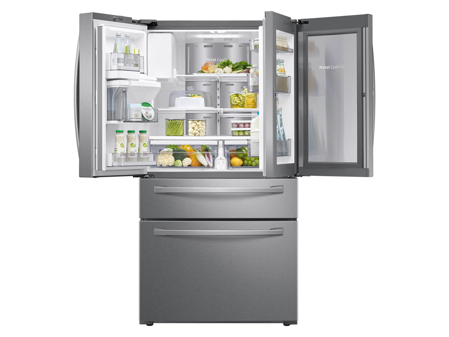 Refrigerador Food Showcase de 4 puertas francesas de 28 pies cúbicos en acero inoxidable