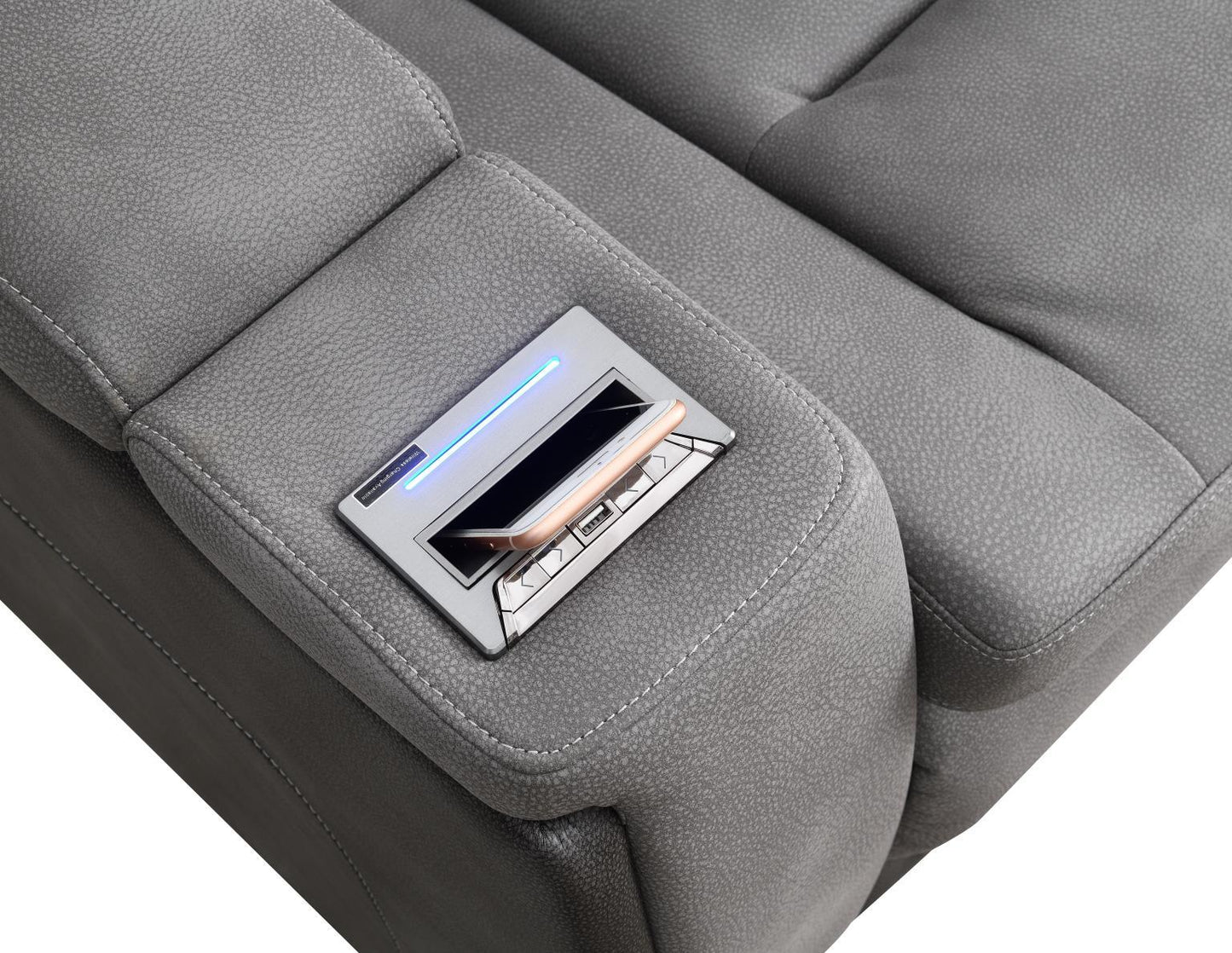 U77 - Power Reclining With Power Headrest, Storage Arms / USB And Wireless Charger Loveseat - Slate