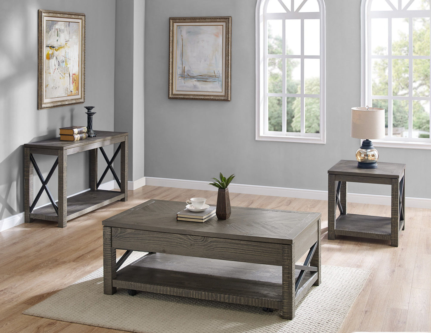 Dexter - 3 Piece Table Set (Sofa, End, Coffee Tables) - Brown