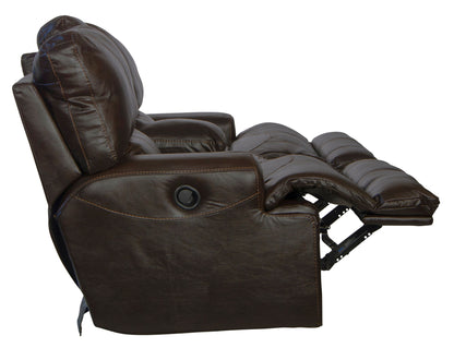 Wembley - Italian Leather Match Lay Flat Reclining Console Loveseat - Chocolate
