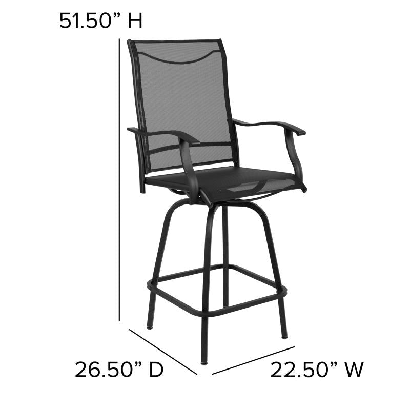 Valerie Patio Bar Height Stools Set of 2, All-Weather Textilene Swivel Patio Stools with High Back & Armrests