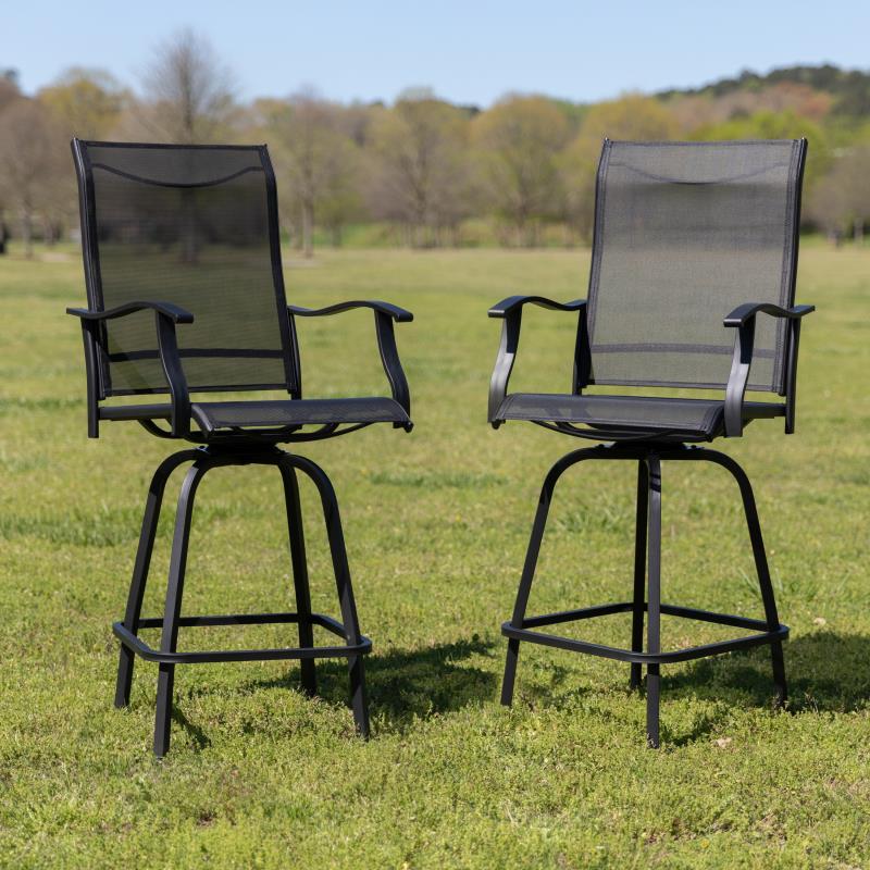 Valerie Patio Bar Height Stools Set of 2, All-Weather Textilene Swivel Patio Stools with High Back & Armrests