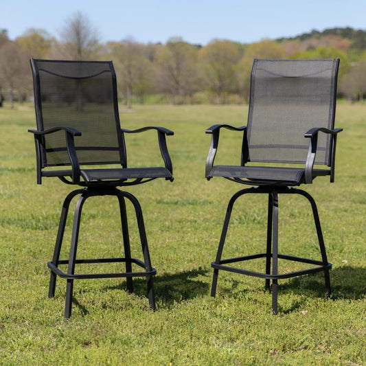 Valerie Patio Bar Height Stools Set of 2, All-Weather Textilene Swivel Patio Stools with High Back & Armrests