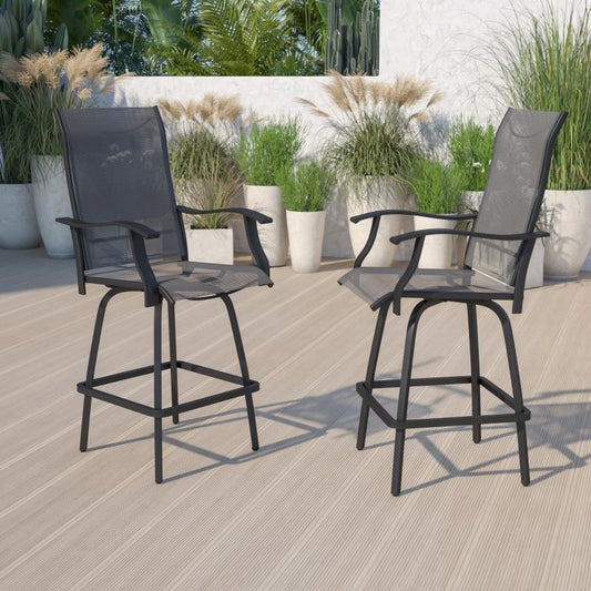 Valerie Patio Bar Height Stools Set of 2, All-Weather Textilene Swivel Patio Stools with High Back & Armrests