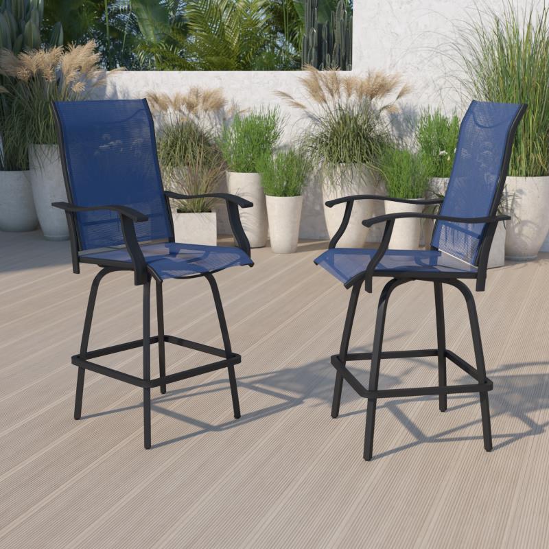Valerie Patio Bar Height Stools Set of 2, All-Weather Textilene Swivel Patio Stools with High Back & Armrests