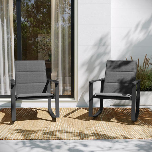 Brazos Set of 2 Outdoor Rocking Chairs with Flex Comfort Material and Black Steel Frames