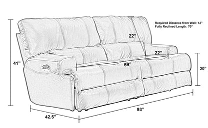 Wembley - Italian Leather Match Power Lay Flat Reclining Sofa With Power Adjustable Headrest & Lumbar - Chocolate