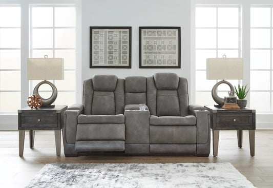Next-Gen DuraPella Two-Tone Performance Fabric Dual Power Reclining Loveseat with Console