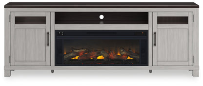Darborn - 88" TV Stand With Electric Infrared Fireplace Insert - Gray / Brown