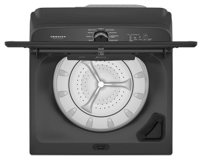 Lavadora profesional de carga superior de 5.3 pies cúbicos, 10 ciclos de lavado, tina de acero inoxidable, elegante diseño de tapa de vidrio, en color negro