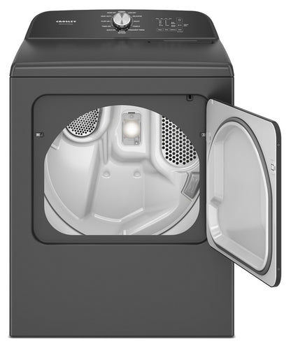 Secadora eléctrica profesional de carga frontal con ventilación de 7.0 pies cúbicos en color negro volcán con 11 opciones de ciclo y puerta reversible.