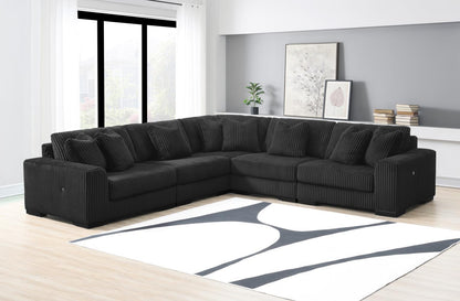 U242 - 7 Piece Setional With Right Chaise (1 RAF Chaise + 3 Armless Chair + 1 LAF + 1 Wedge + 1 Console) - Without Ottoman - Black