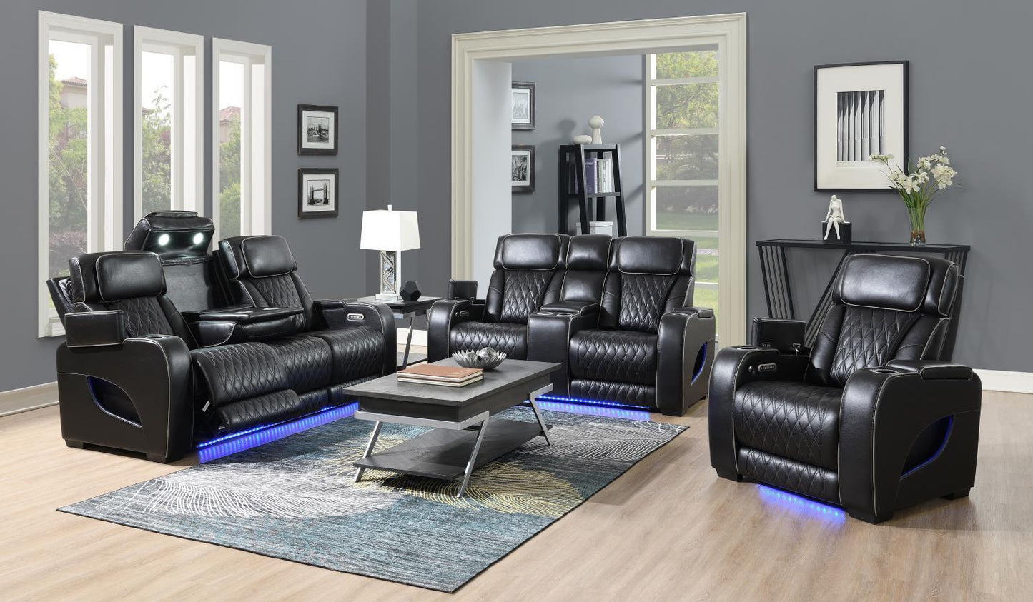U70 - Power Reclining Loveseat With Power Headrest, Massage, Heat, Ambient Light, Storage Arms / USB - Black