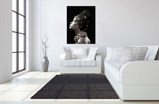 Temp Glass With Foil & Rhinestones - Woman Side Profile - Black