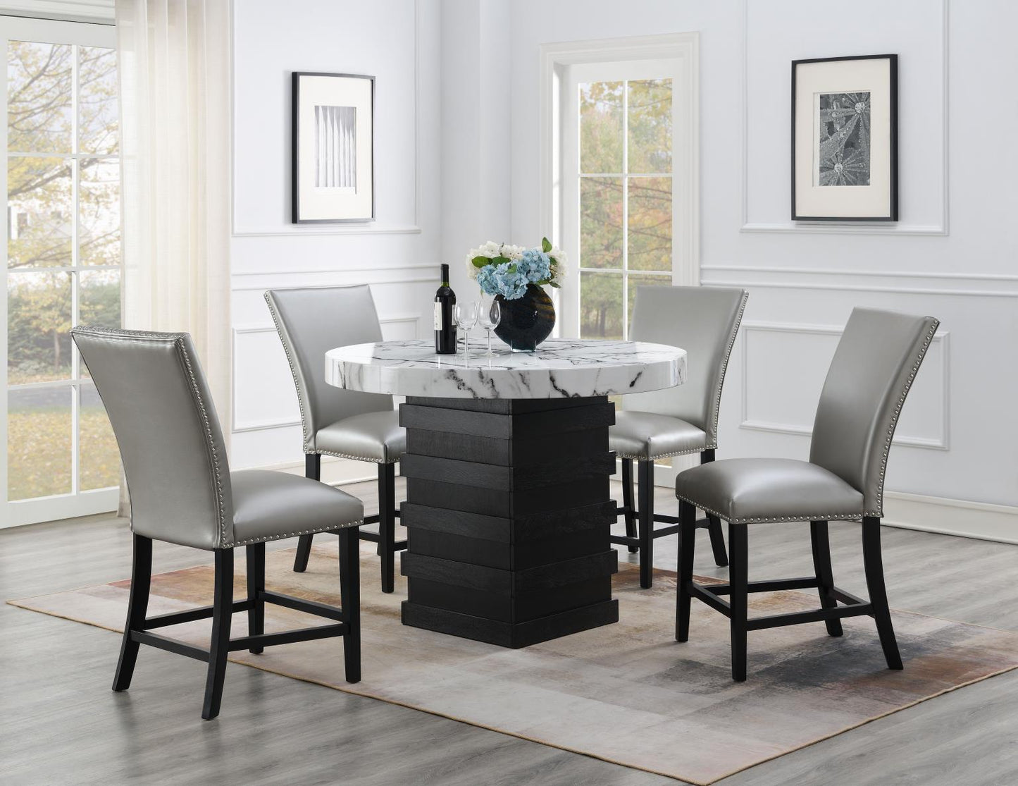 D141 - Round Counter Height Table - White / Black