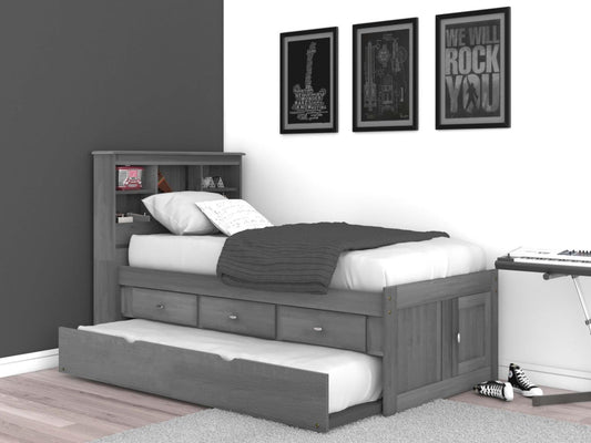 Bookcase Captains Bed in Charcoal