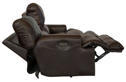 Wembley - Italian Leather Match Power Lay Flat Reclining Sofa With Power Adjustable Headrest & Lumbar - Chocolate