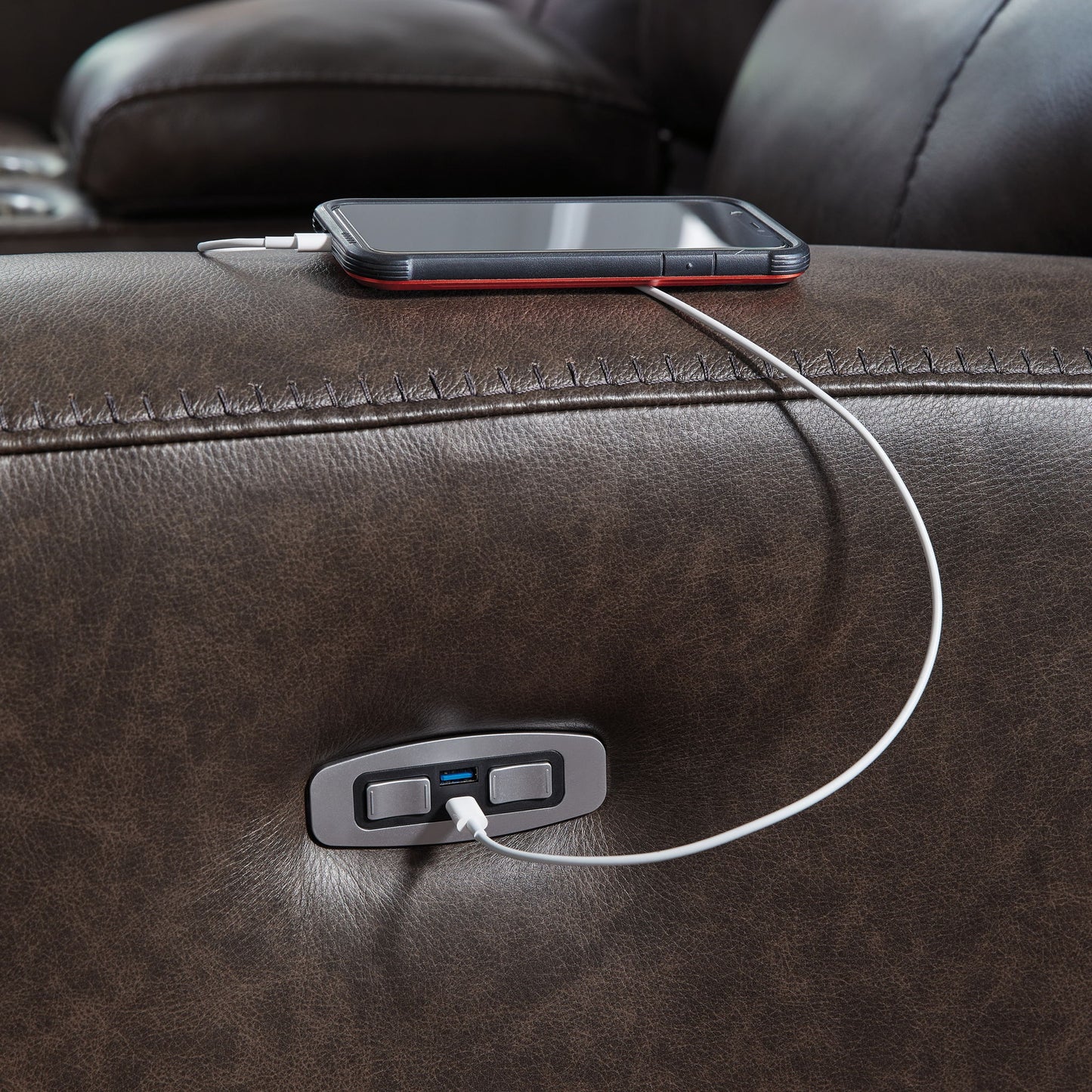 Crossplex - Power Reclining Loveseat / Console / Adjustable Headrest - Smoke