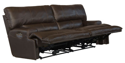 Wembley - Italian Leather Match Power Lay Flat Reclining Sofa With Power Adjustable Headrest - Chocolate