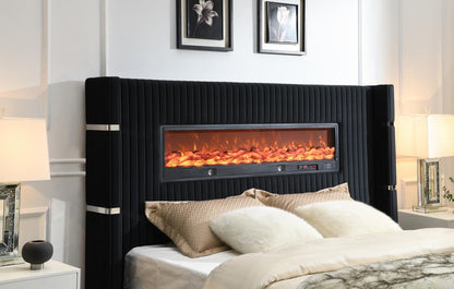 B543 - Velvet Bed With Fireplace & Bluetooth Speaker & USB