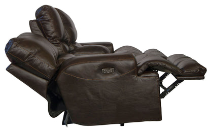 Wembley - Italian Leather Match Power Lay Flat Reclining Console Loveseat With Power Adjustable Headrest & Lumbar - Chocolate