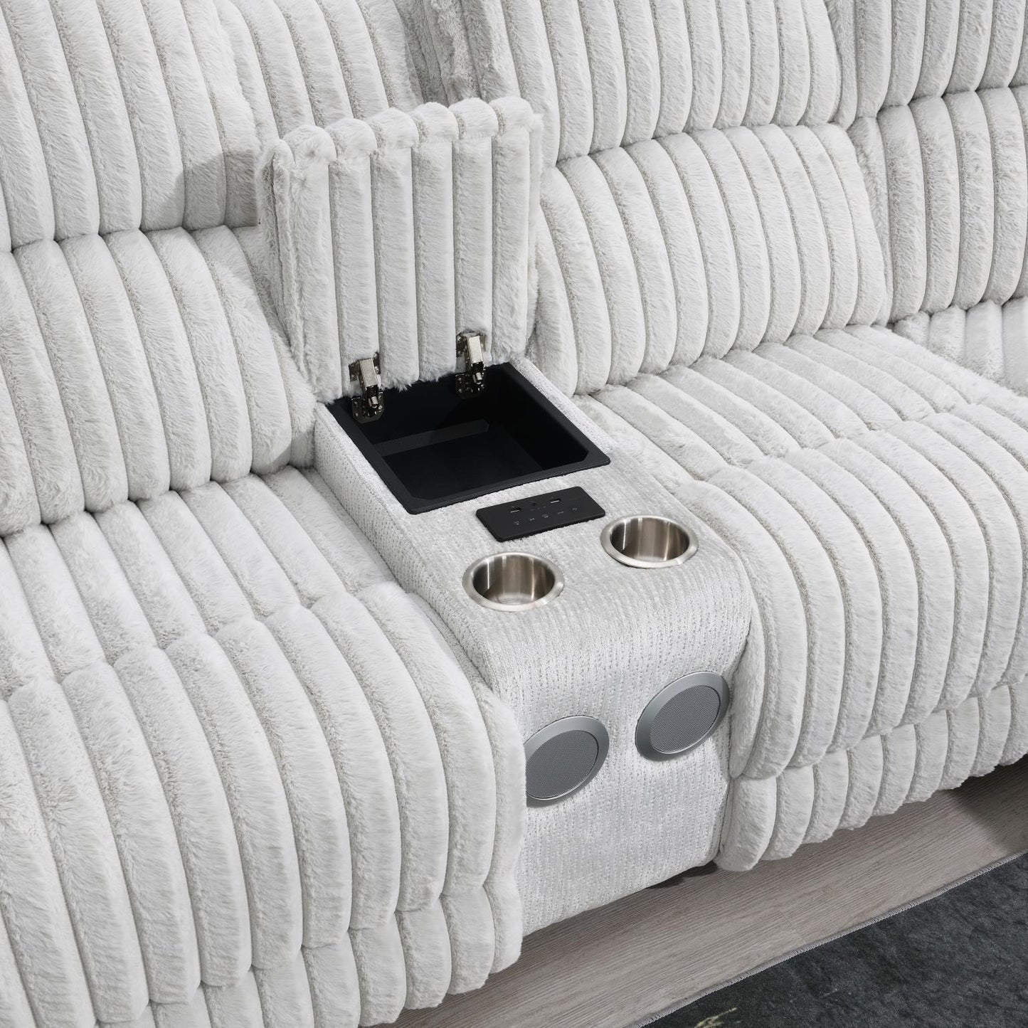 U61 - Corduroy Power 3 Piece Sectional With Bluetooth Speaker, And Wireless Charger - Gray