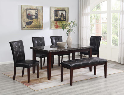 D128 - Marble Dining Table - Black / Dark Brown