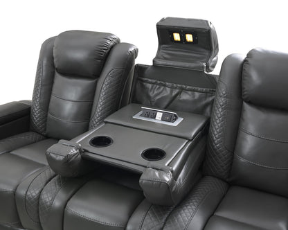 U93 - LED Power Reclining With Power Headrest, Bluetooth Speaker, And Drop Down Table Loveseat - Dark Gray