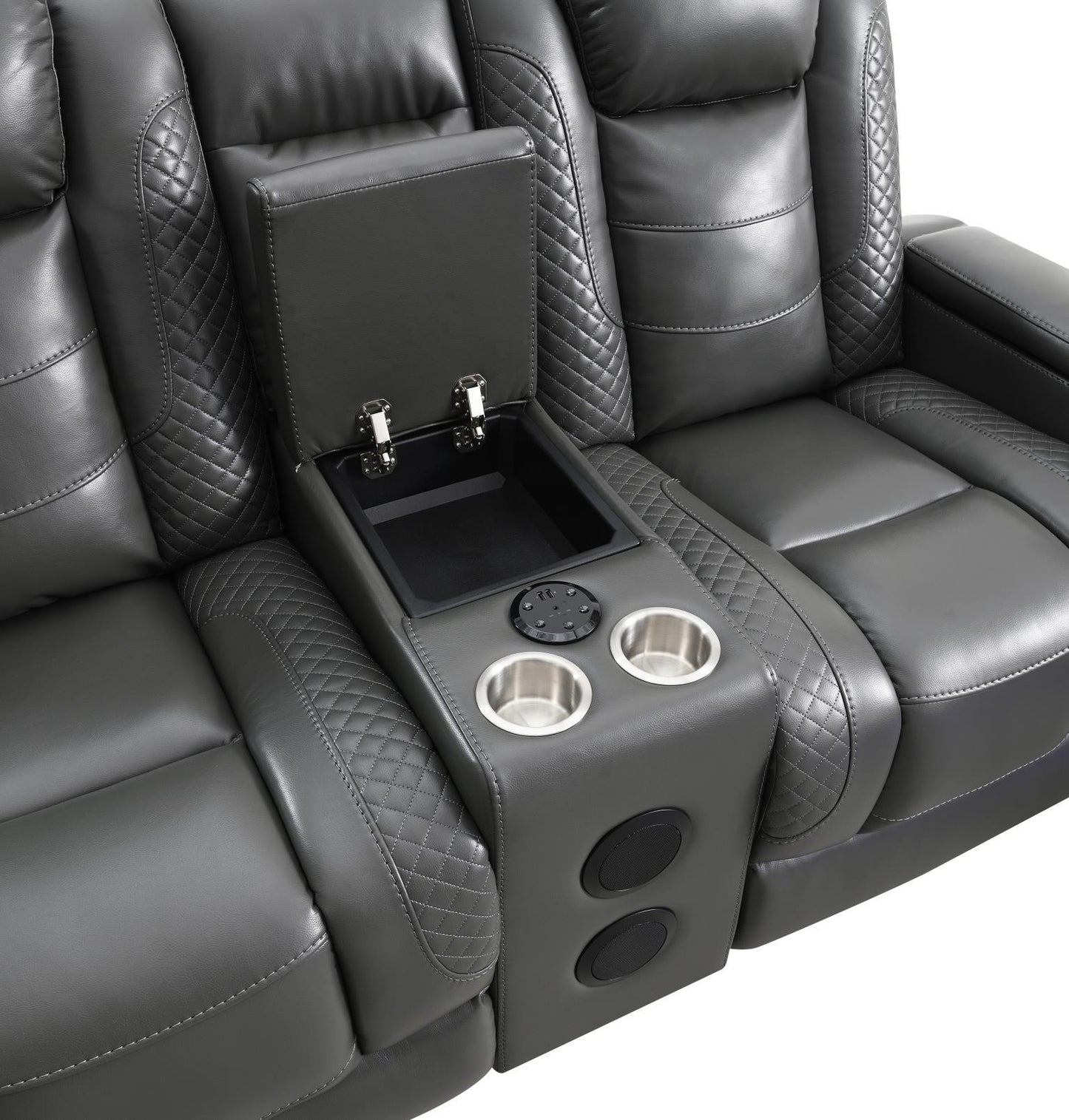 U93 - LED Power Reclining With Power Headrest, And Drop Down Table Sofa - Gray