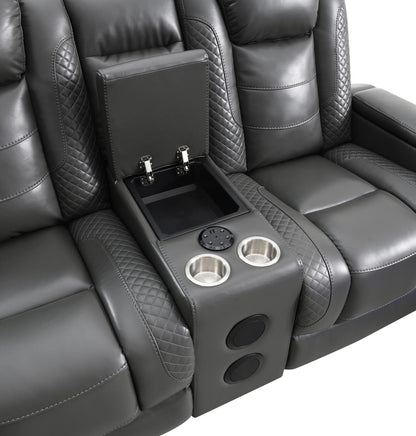 U93 - LED Power Reclining With Power Headrest, And Drop Down Table Sofa - Gray