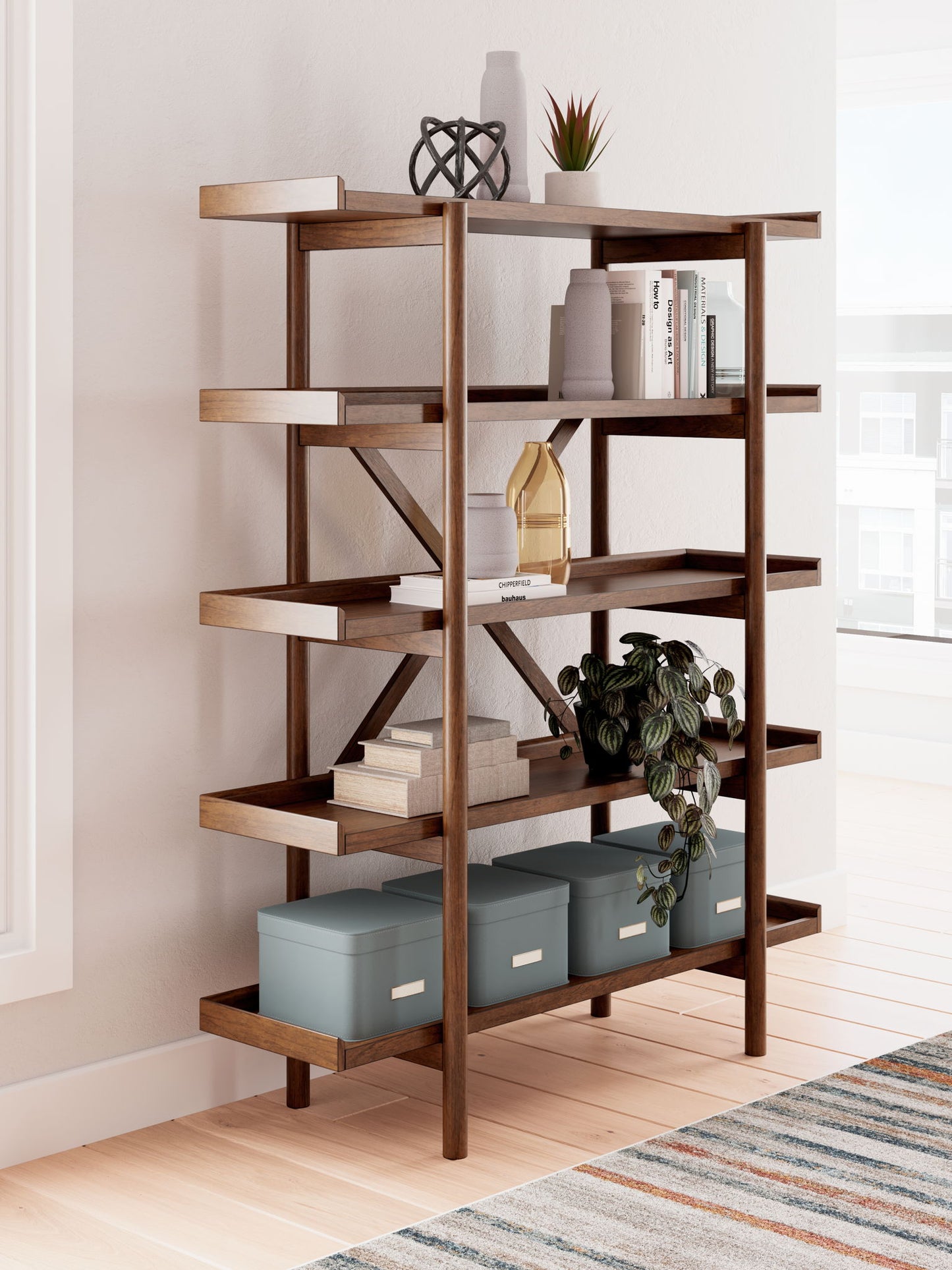 Lyncott - 3 Pc. - Home Office Desk, Chair, Bookcase - Brown