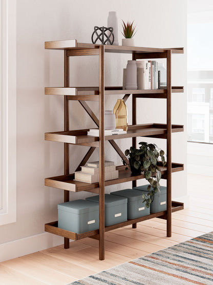 Lyncott - 3 Pc. - Home Office Desk, Chair, Bookcase - Brown
