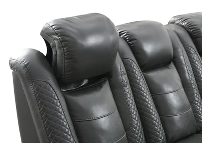 U93 - LED Power Reclining With Power Headrest, And Drop Down Table Sofa - Gray