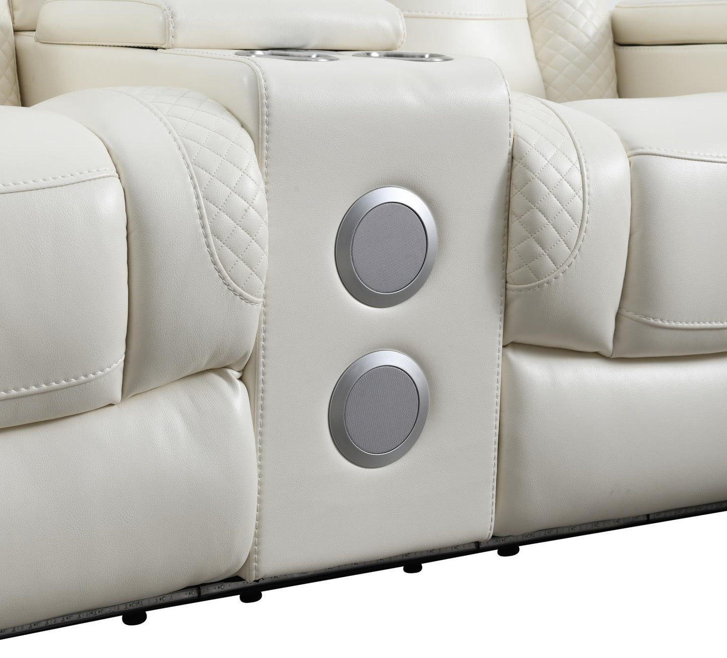 U94 - LED Power Reclining With Power Headrest, Bluetooth Speaker, And Drop Down Table Loveseat - White
