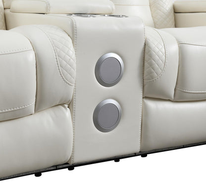 U94 - LED Power Reclining With Power Headrest, Bluetooth Speaker, And Drop Down Table Loveseat - White