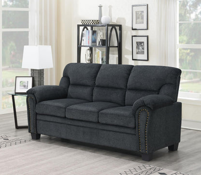 U453 - Chenille Sofa With Nailhead - Charcoal Chenille