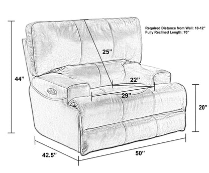 Wembley - Italian Leather Match Power Lay Flat Recliner With Power Adjustable Headrest & Lumbar - Chocolate