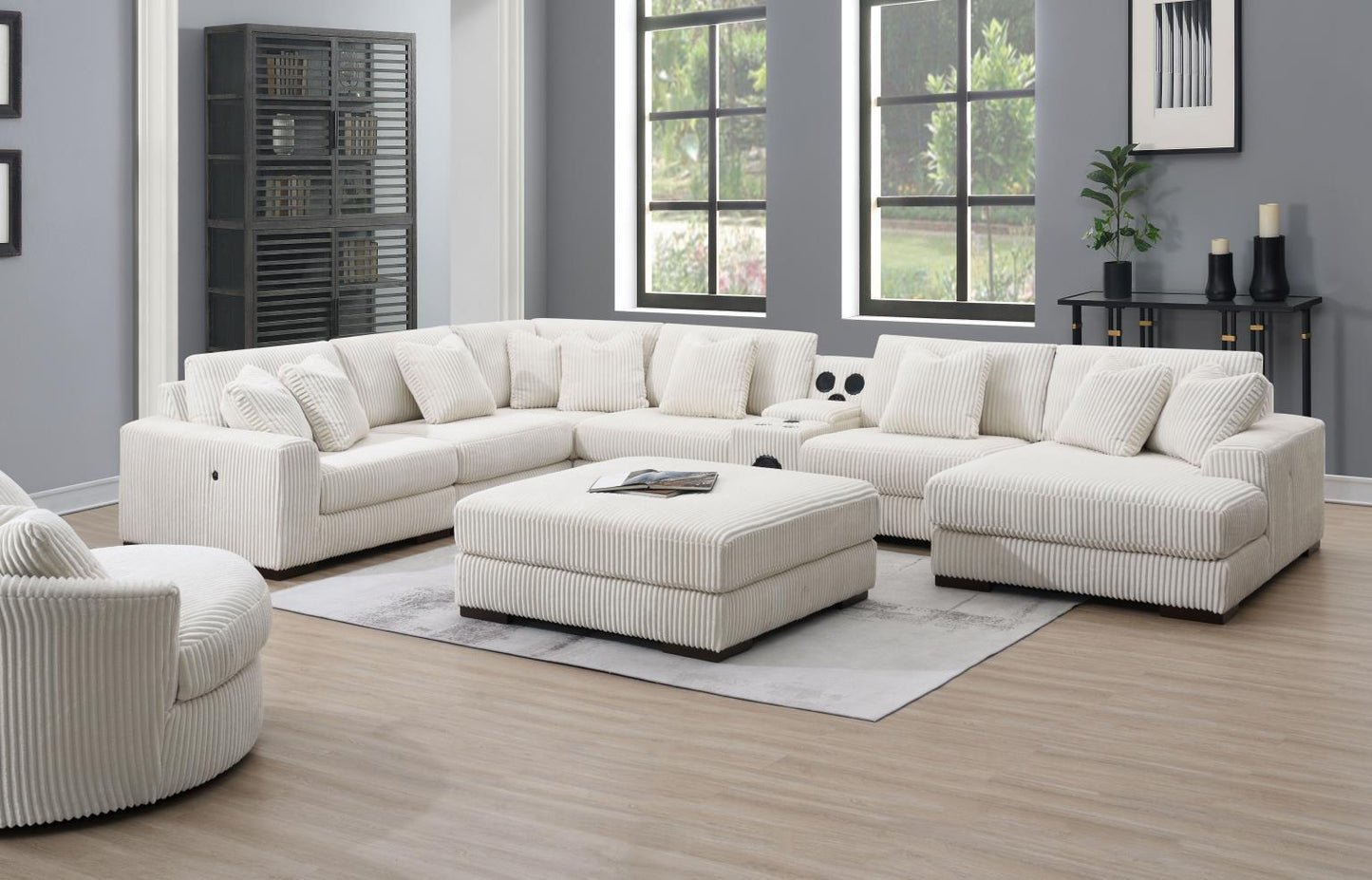U244 - 6 Piece Living Room Set (2 Armless Chairs, 1 Console, 1 Right Chaise, 1 LAF, 1 Wedge) - White