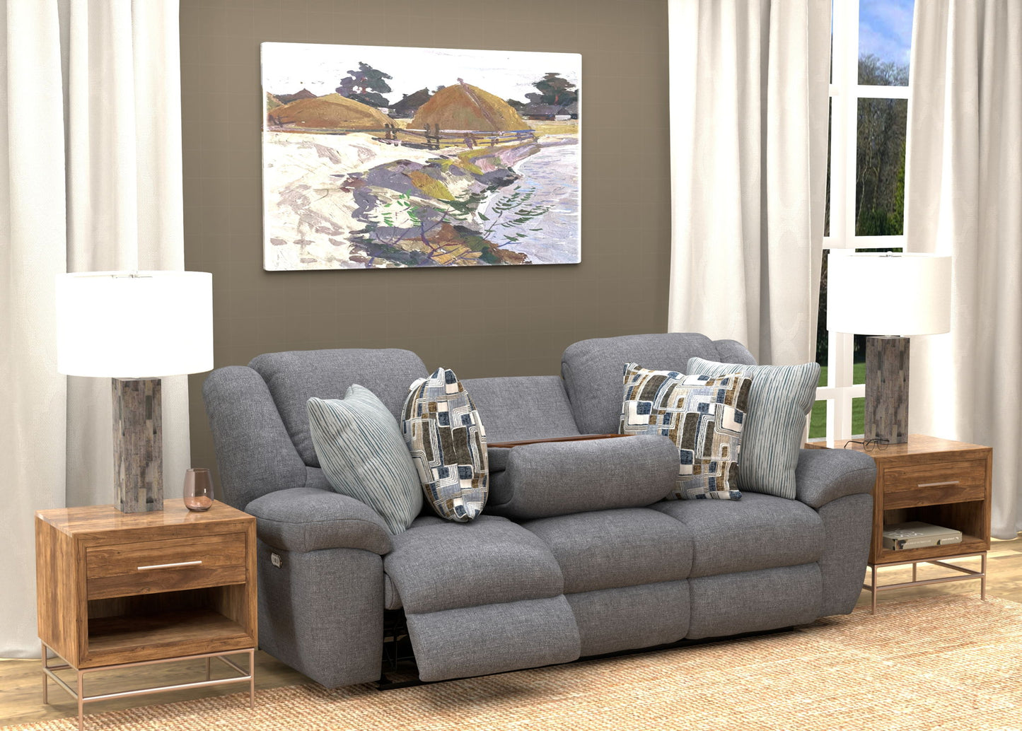 Trifecta - Sofa With 3 Recliners and Drop Down Table