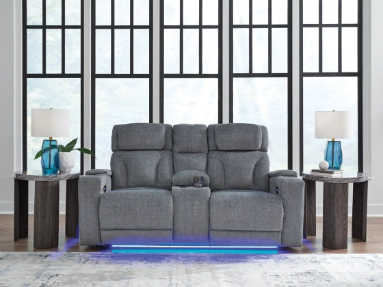 Studio Cave Next-Gen Nuvella™ Performance Fabric Dual Power Reclining Loveseat with Console