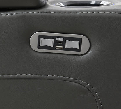 U93 - LED Power Reclining With Power Headrest, And Drop Down Table Sofa - Gray