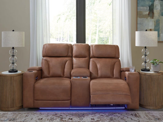 Clean-Slate Dual Power Reclining Loveseat with Console