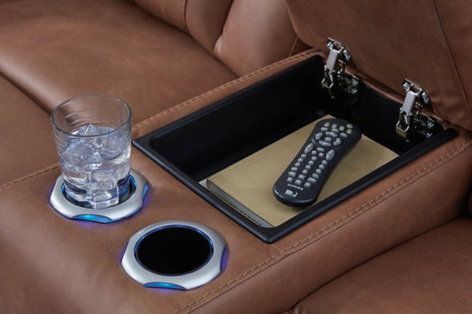 Clean-Slate Dual Power Reclining Loveseat with Console