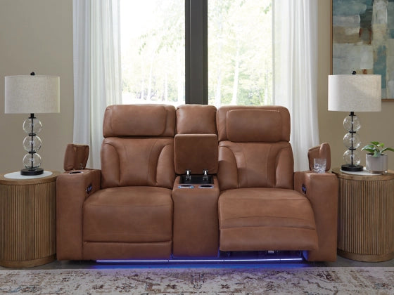 Clean-Slate Dual Power Reclining Loveseat with Console