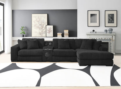 U242 - 7 Piece Setional With Right Chaise (1 RAF Chaise + 3 Armless Chair + 1 LAF + 1 Wedge + 1 Console) - Without Ottoman - Black