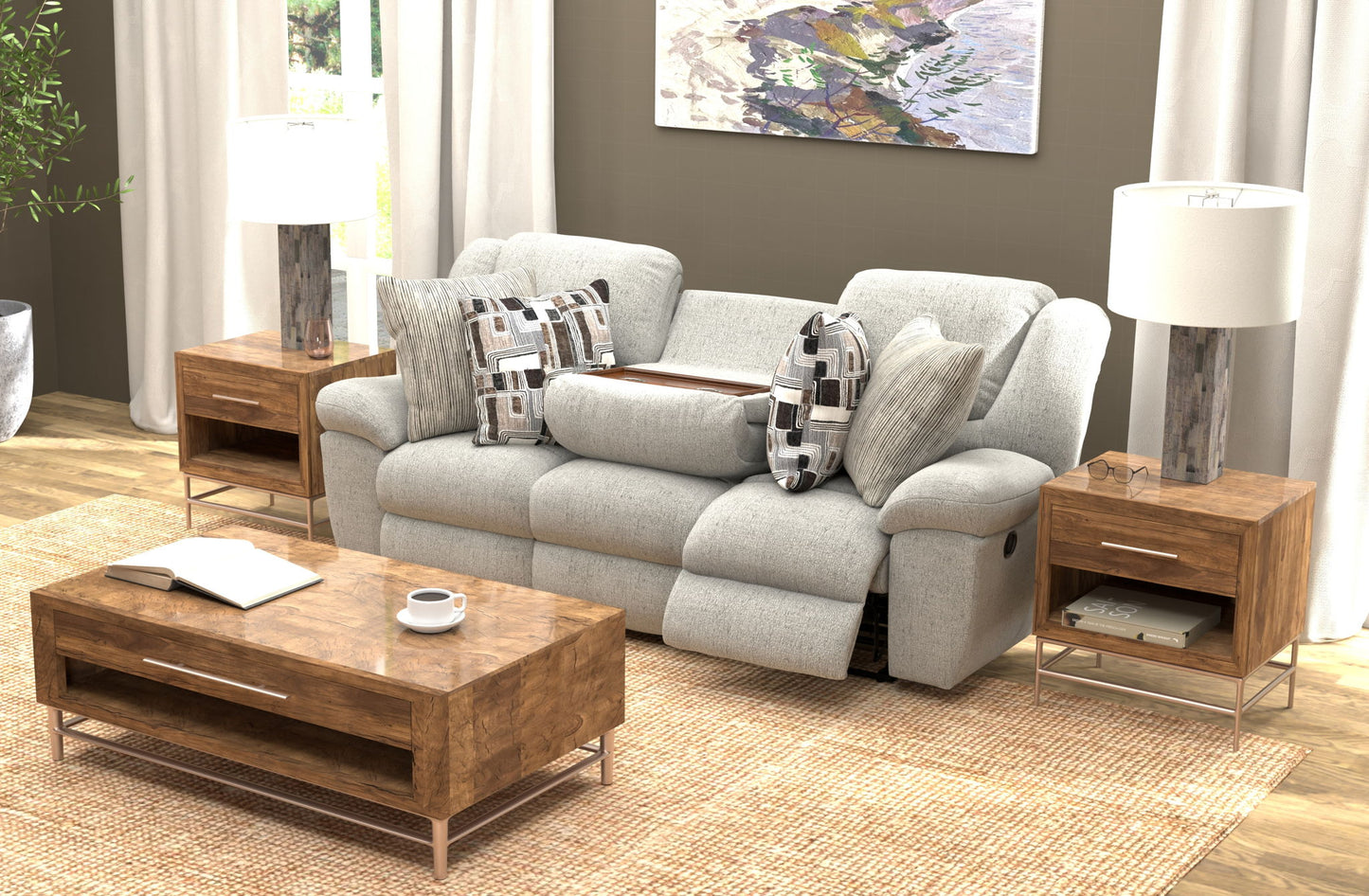 Trifecta - Sofa With 3 Recliners and Drop Down Table